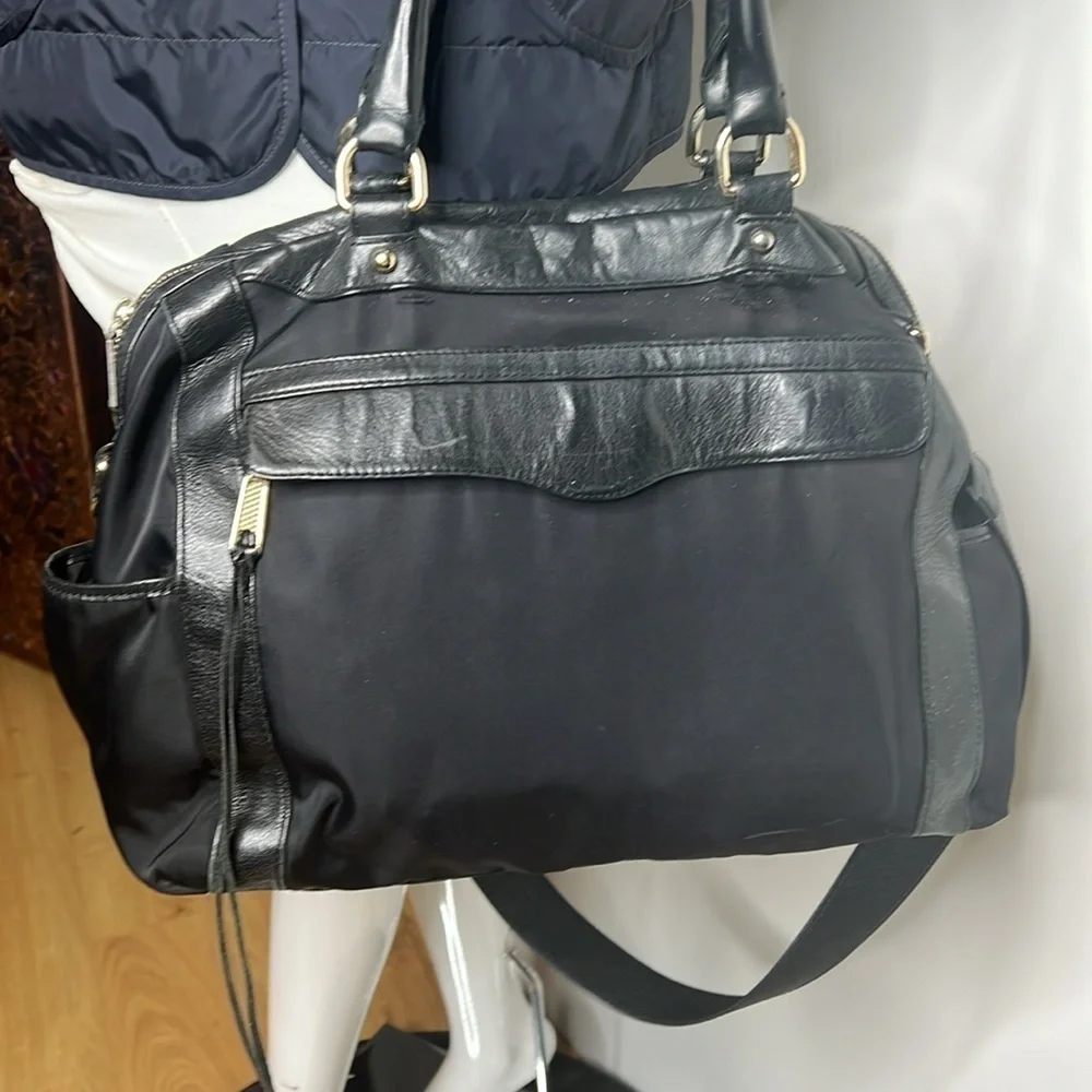 Rebecca Minkoff Knocked Up Diaper Bag Black Nylon & Leather
